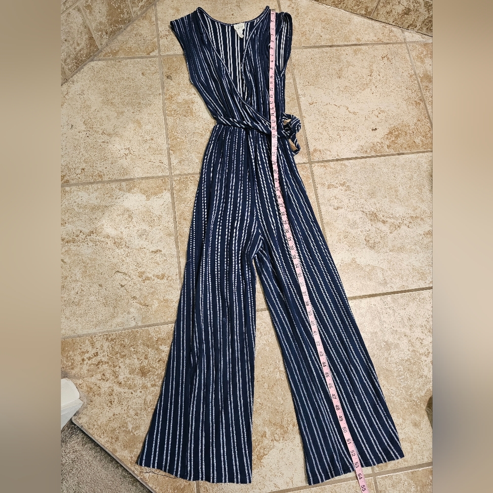 Caution to the Wind Women’s Small Navy White Striped Linen Jumpsuit Coastal - Picture 5 of 5